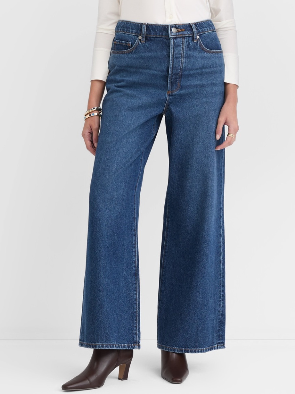 LOFT Rivete Denim Relaxed Dark Blue High-Rise Wide-Leg Jeans Sz 26